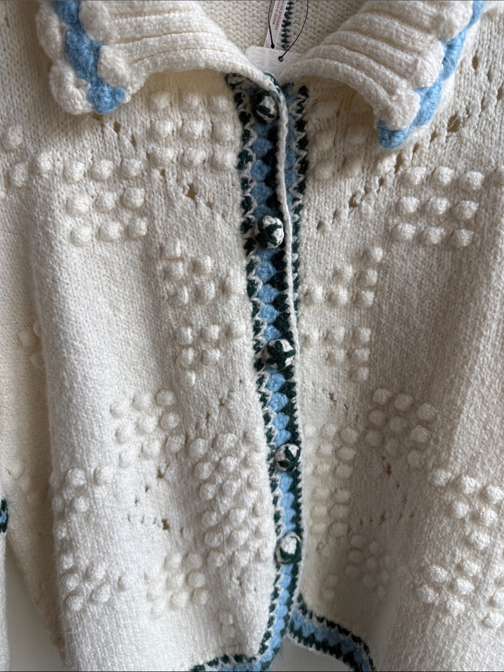 Free People Cream Knit Cardigan with Blue Trim - Picture 4 of 9